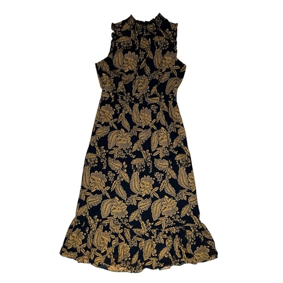 J. Crew Factory Blue Gold Floral Smocked Midi Sleeveless Dress Size 6 - Picture 1 of 9